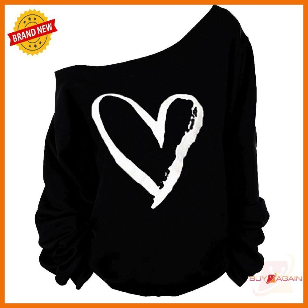 Off Shoulder Sweatshirt Lips Print Loose Pullover Long Sleeve Plus Size